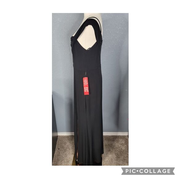 City Triangle Sz 11 Black Gown Pale Pink Pop of Color Stretchy Off Shoulder - Picture 4 of 17